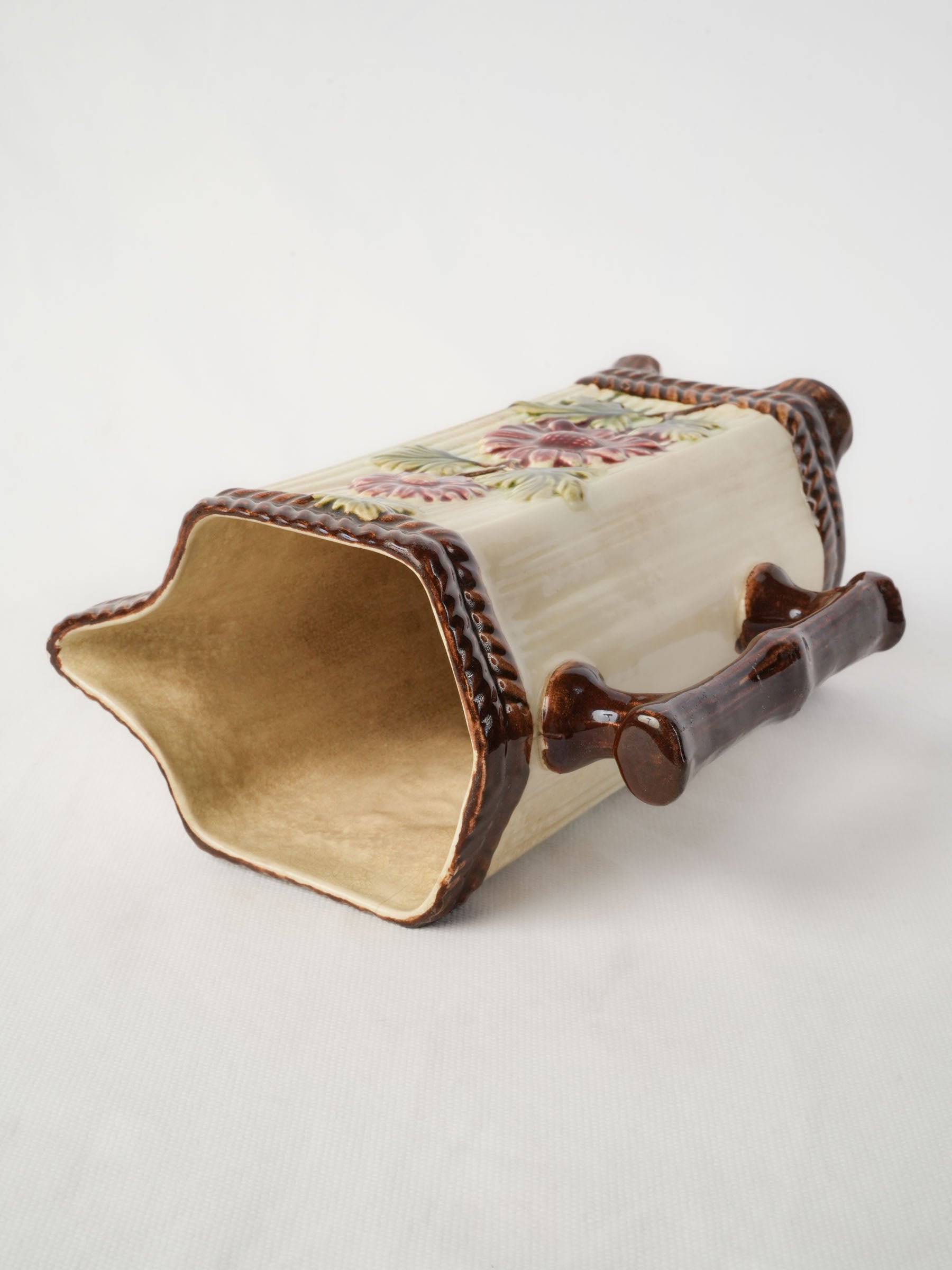 French Art Nouveau Majolica Pitcher w/ Floral Relief, c. 1900 - 8¾"