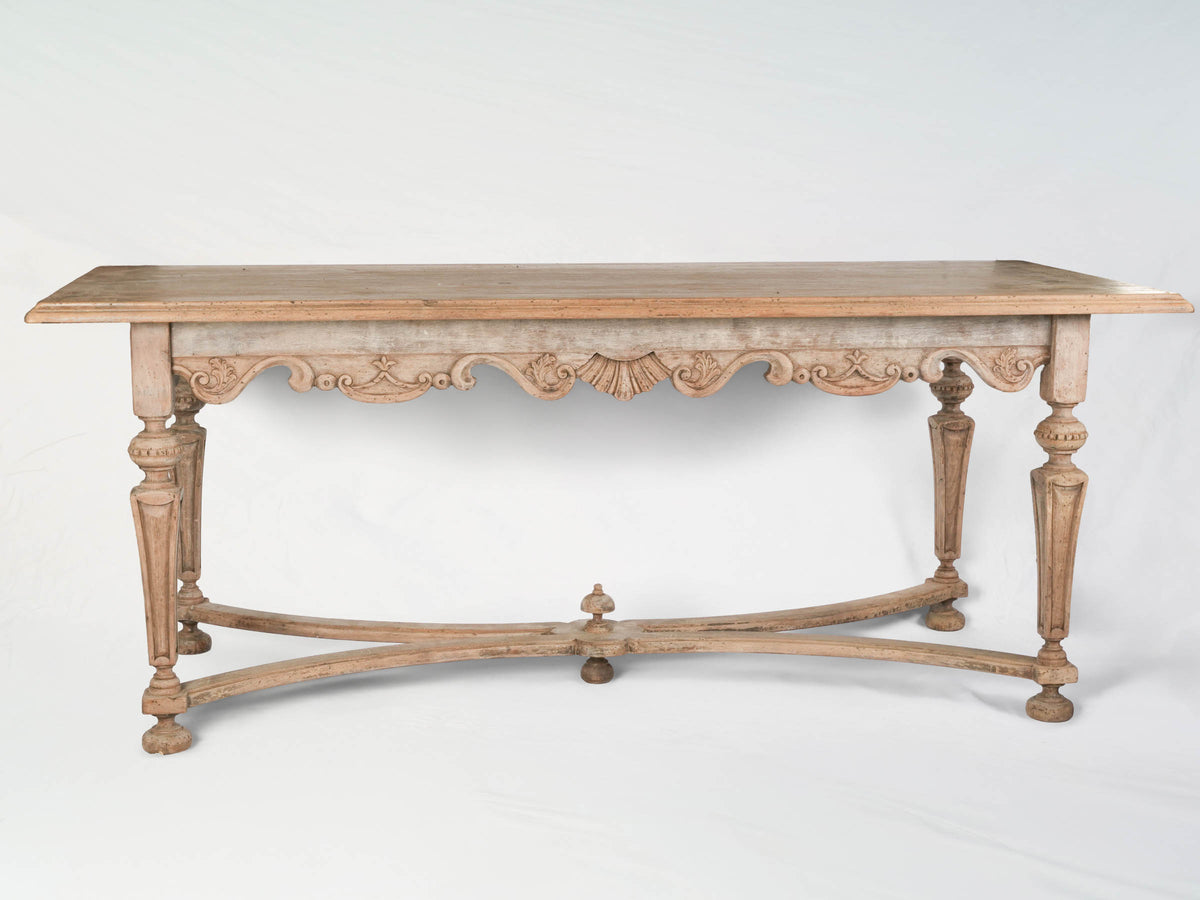 Early 20th-Century Hand-Carved Center Table in Stripped Walnut - 80"
