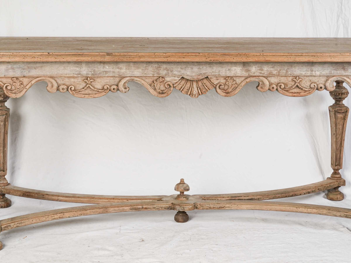 Early 20th-Century Hand-Carved Center Table in Stripped Walnut - 80"