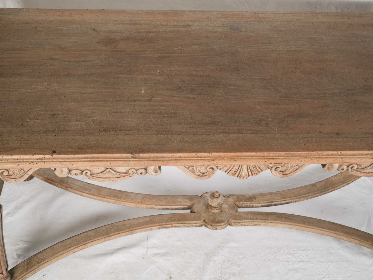 Early 20th-Century Hand-Carved Center Table in Stripped Walnut - 80"