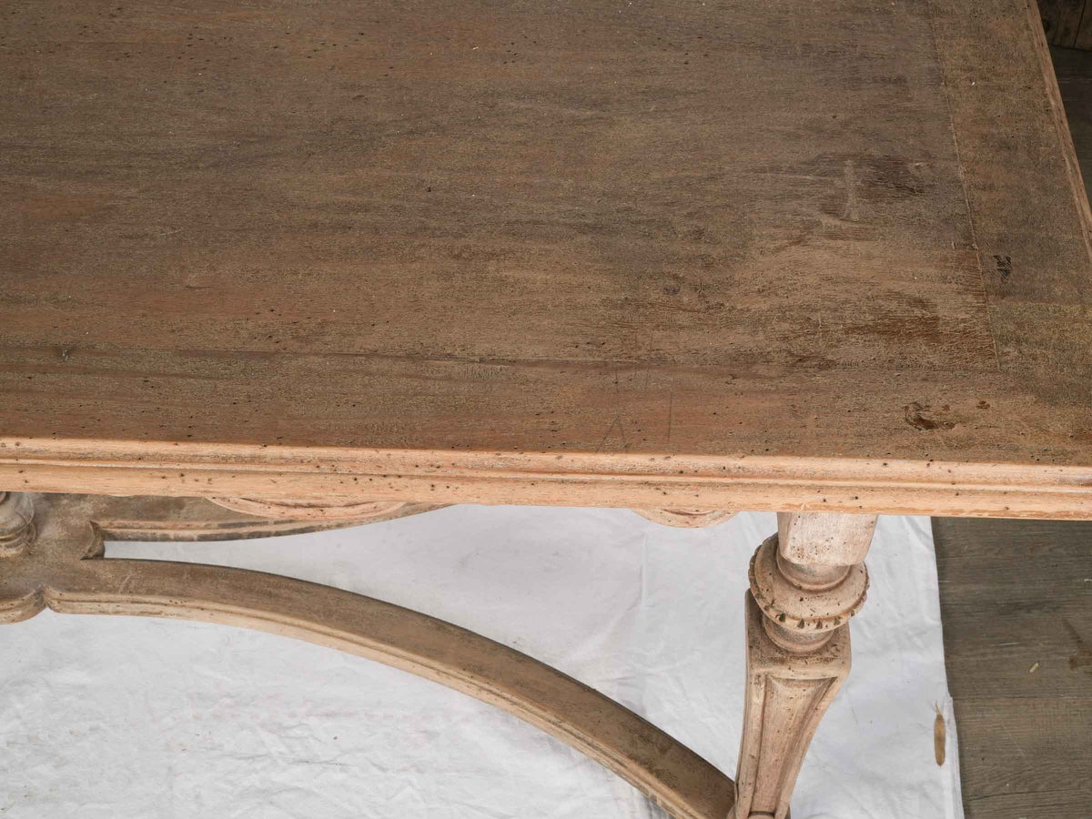 Early 20th-Century Hand-Carved Center Table in Stripped Walnut - 80"