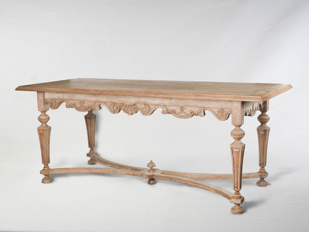 Early 20th-Century Hand-Carved Center Table in Stripped Walnut - 80"