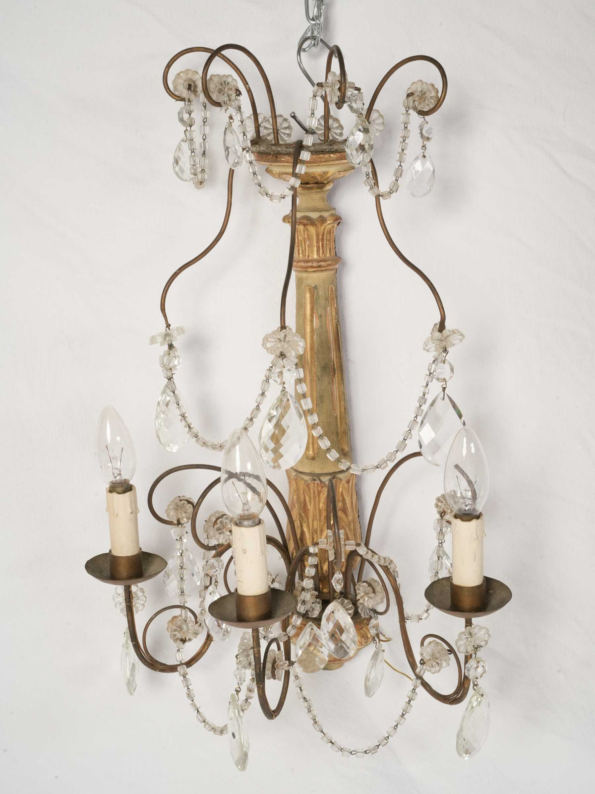 Pair of Large Genoese Giltwood and Cut-Glass Three-Light Sconces, Circa 1900 - 22½" x  14½"