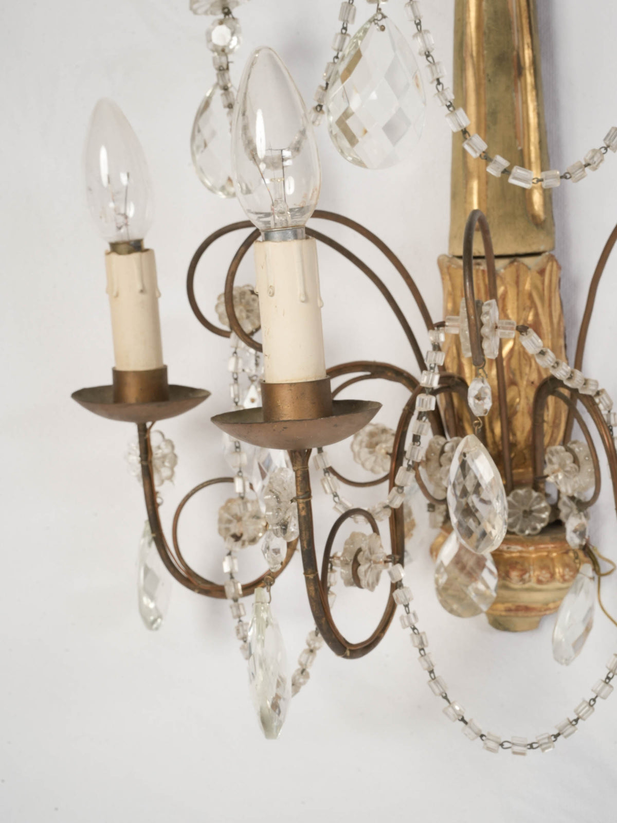 Pair of Large Genoese Giltwood and Cut-Glass Three-Light Sconces, Circa 1900 - 22½" x  14½"