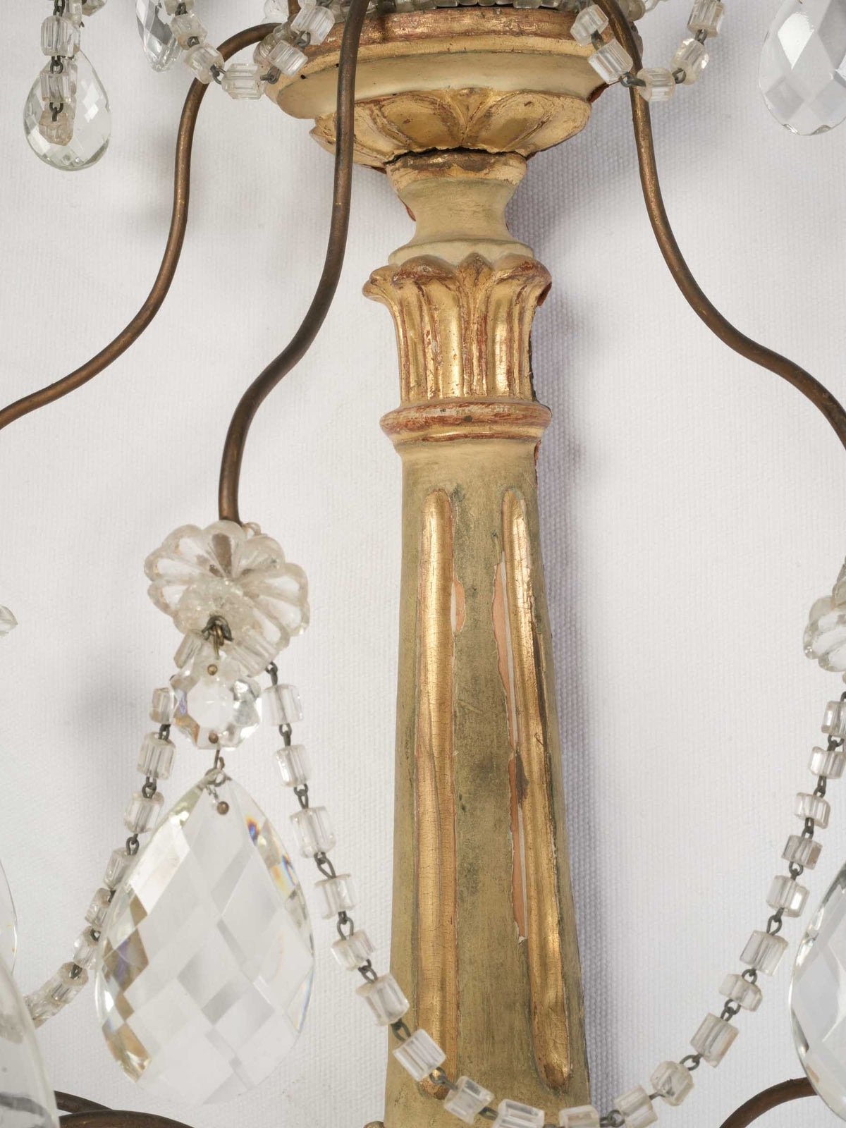 Pair of Large Genoese Giltwood and Cut-Glass Three-Light Sconces, Circa 1900 - 22½" x  14½"