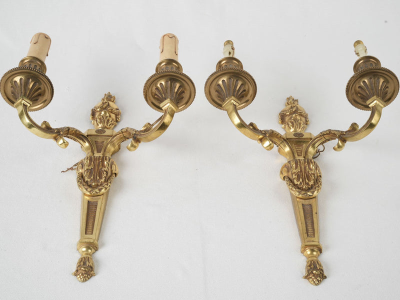Classic, gilded, French two-light sconces