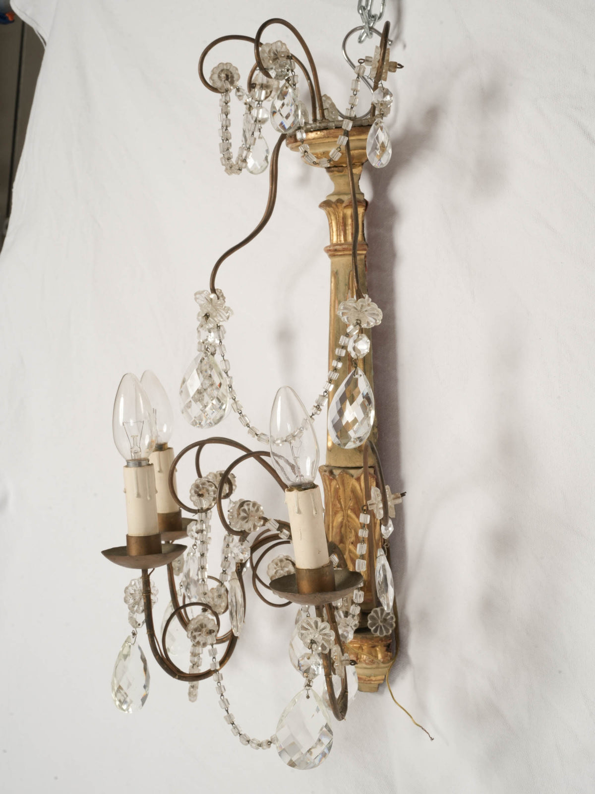 Pair of Large Genoese Giltwood and Cut-Glass Three-Light Sconces, Circa 1900 - 22½" x  14½"