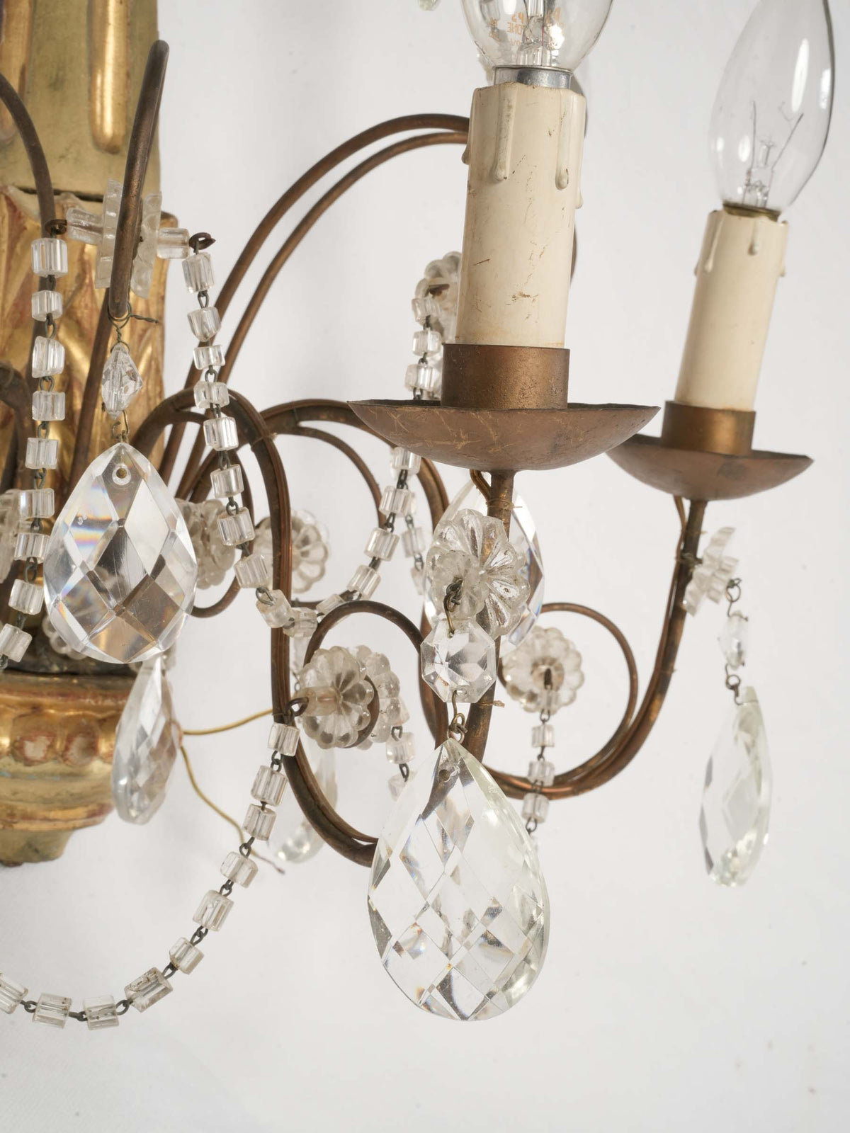 Pair of Large Genoese Giltwood and Cut-Glass Three-Light Sconces, Circa 1900 - 22½" x  14½"