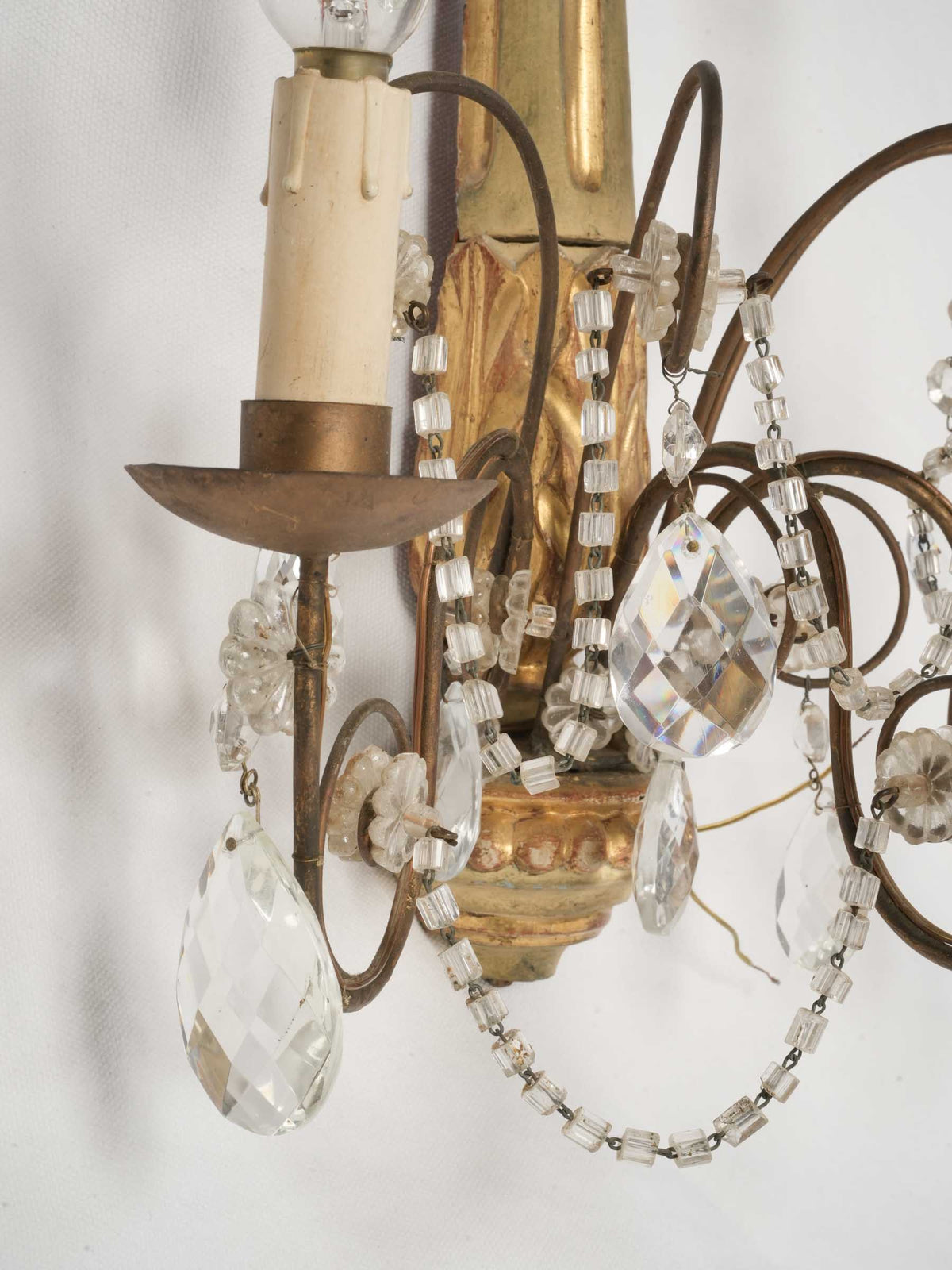 Pair of Large Genoese Giltwood and Cut-Glass Three-Light Sconces, Circa 1900 - 22½" x  14½"