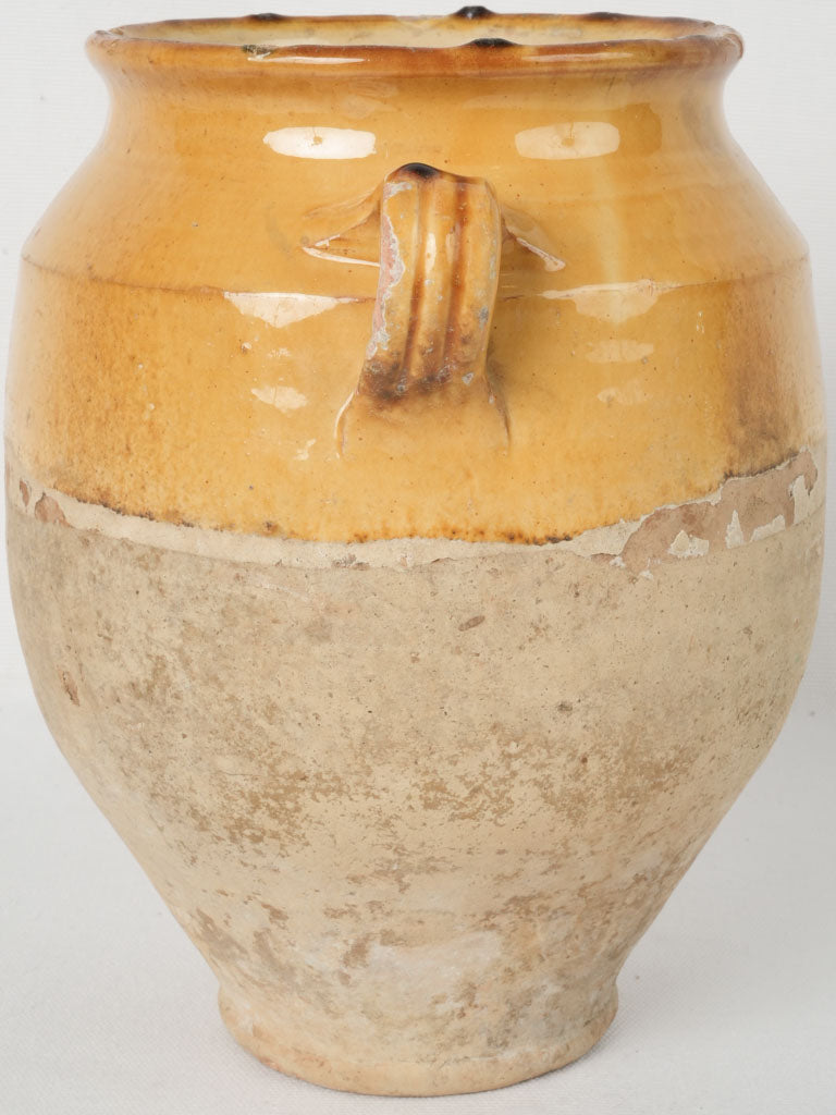 Antique, yellow drip, French terracotta confit pot