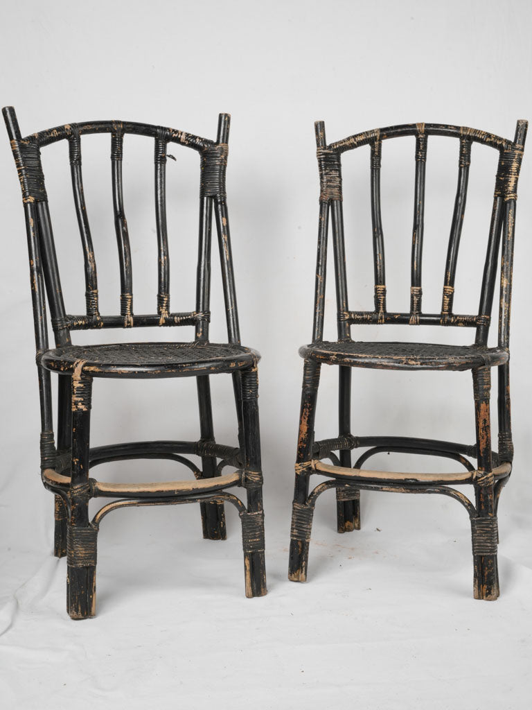 Distressed black café-inspired chairs  