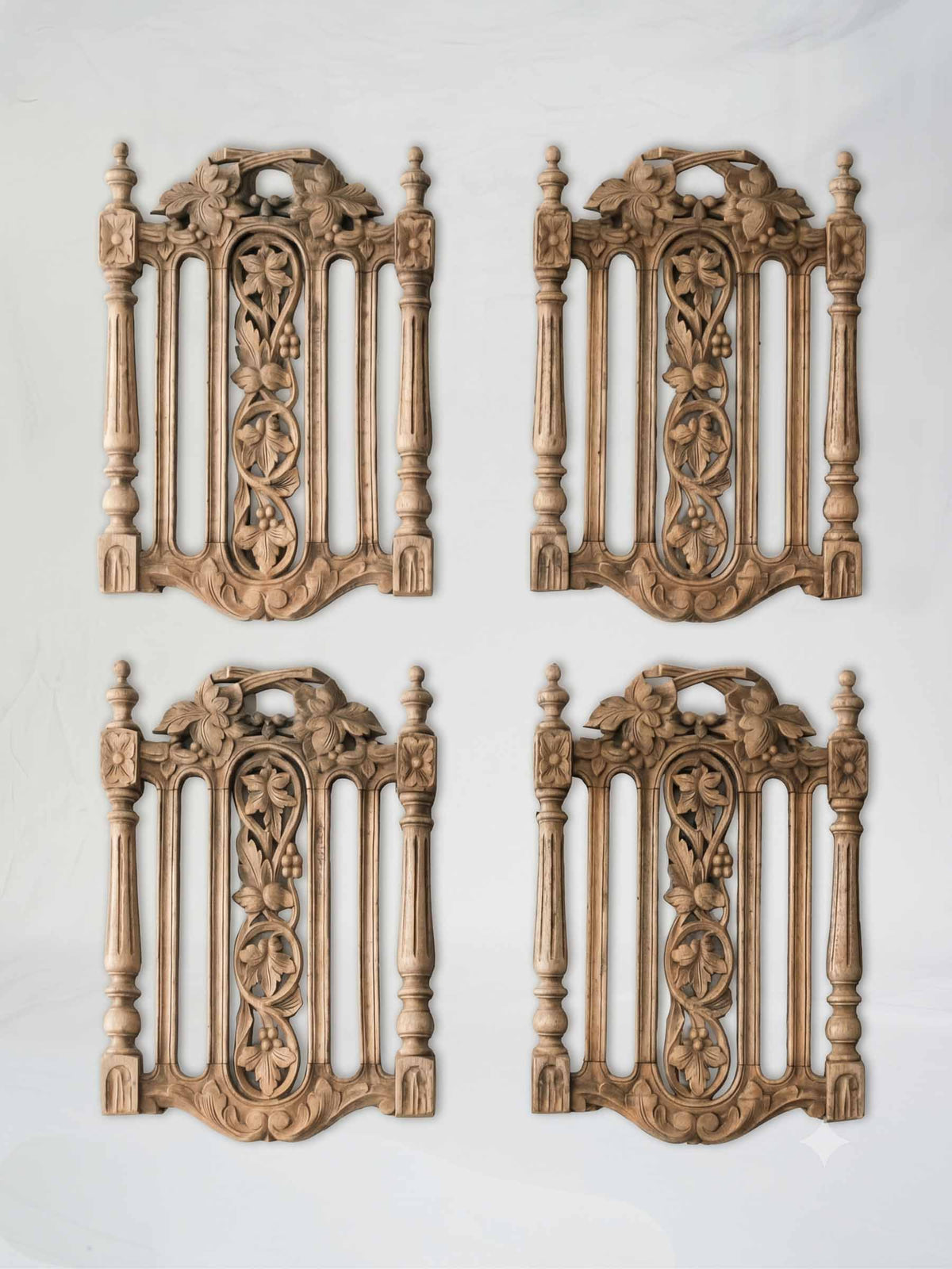 Set of Four Early 20th-Century Carved Wooden Chair Backs Repurposed as Wall Decor -20" x 15¼"