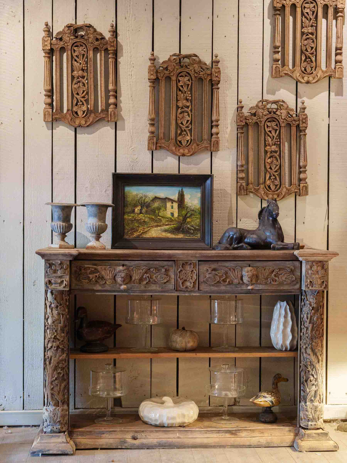 Carved Wooden Console Assembled from Antique Elements - 56¾"