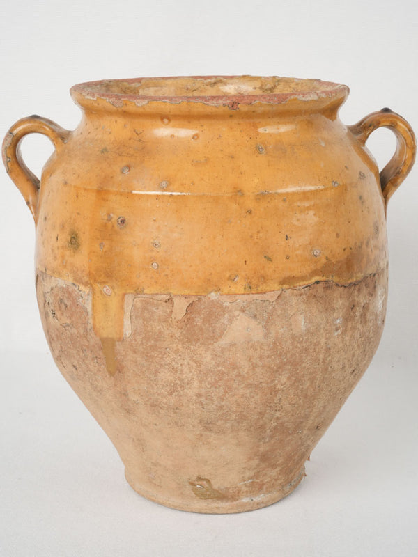 Vintage French terracotta yellow confit pot