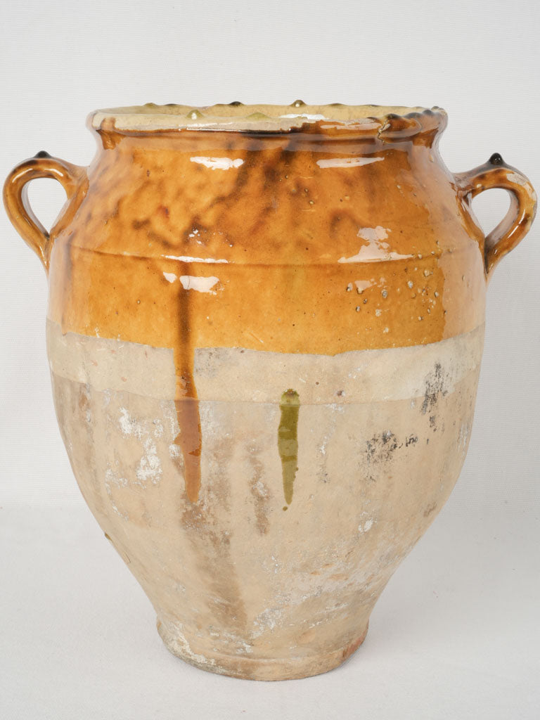 Large Yellow Provençal Antique Confit Pot