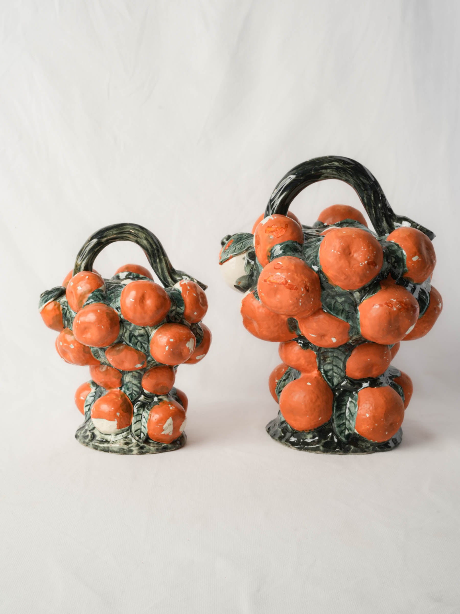 Pair of Graduated Spanish Orange-Shaped Ceramic Jugs, Circa 1960 - 11¾"