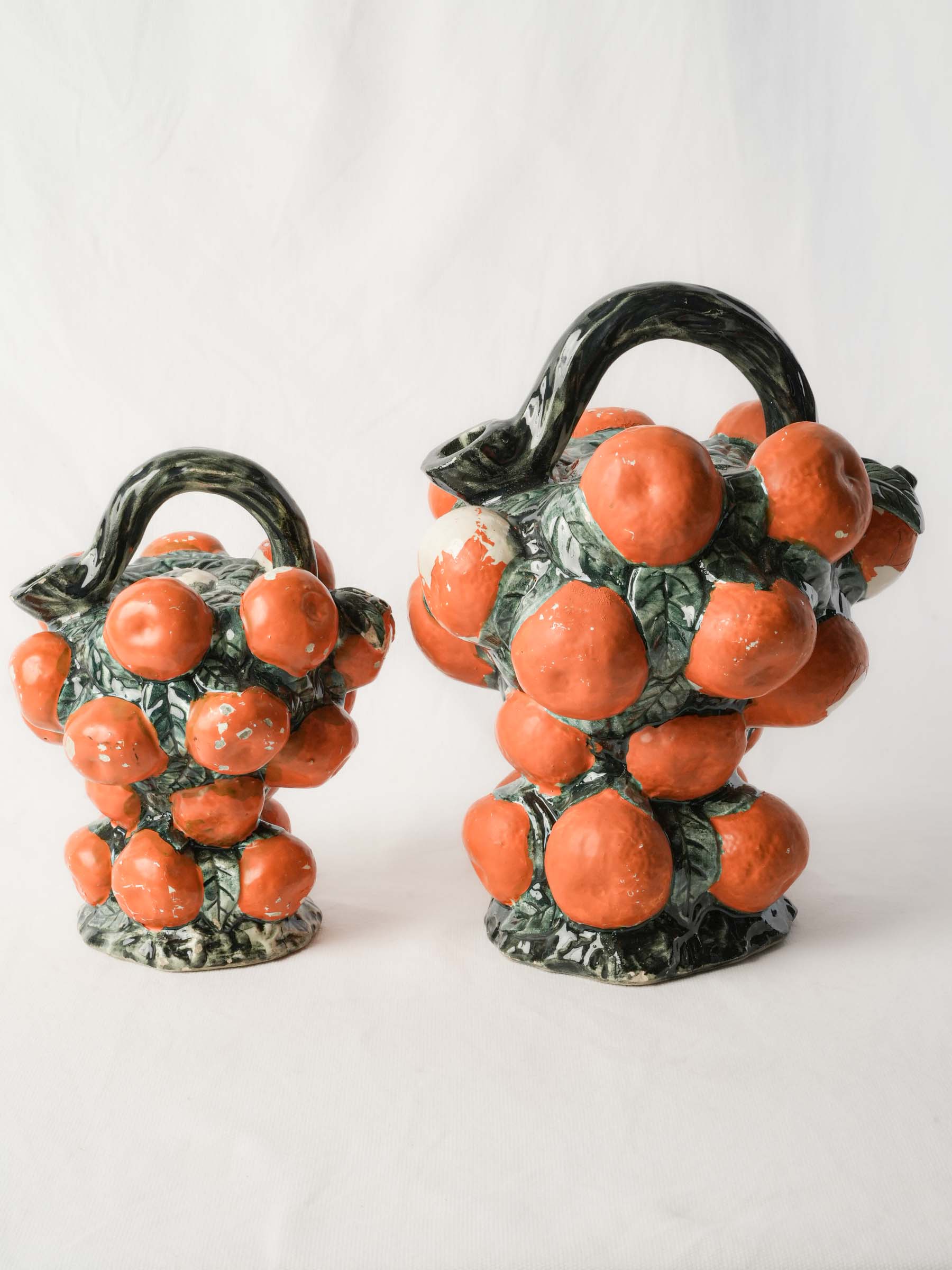 Pair of Graduated Spanish Orange-Shaped Ceramic Jugs, Circa 1960 - 11¾"