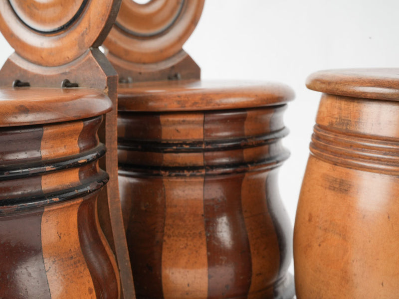 Coopered fruitwood wall salt containers