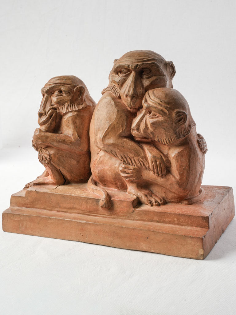 French Terracotta Sculpture Of a Monkey Family c. 1930 - 11" x 12¼"