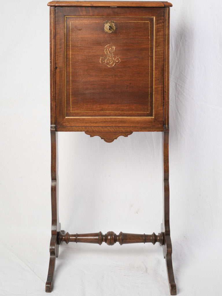 Engraved monogram fall-front desk