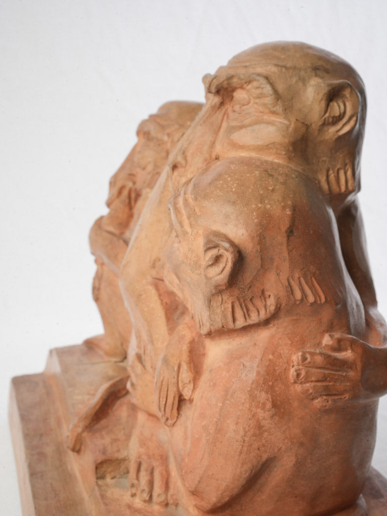 Subtly humorous monkey group sculpture