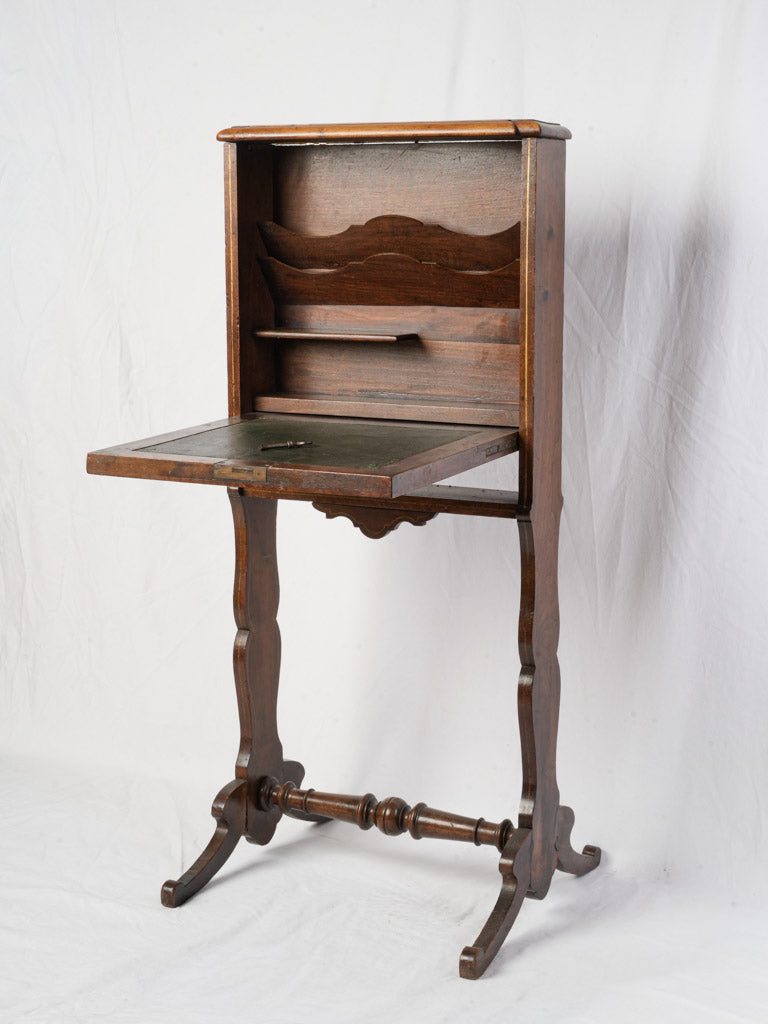 19th Century Walnut Billet Doux Fall-Front Desk w/ Monogram - 41¼"