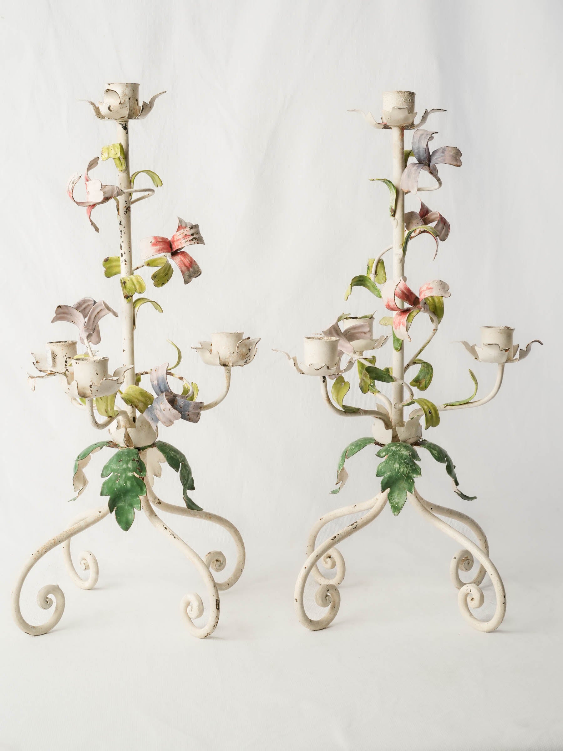 Pair of Romantic Floral Candelabra, French or Italian, c. 1950 - 19"