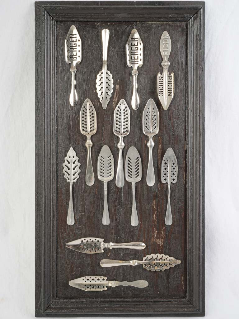 Framed Display of 14 Antique French Absinthe Spoons - 25¼" x 13¾"
