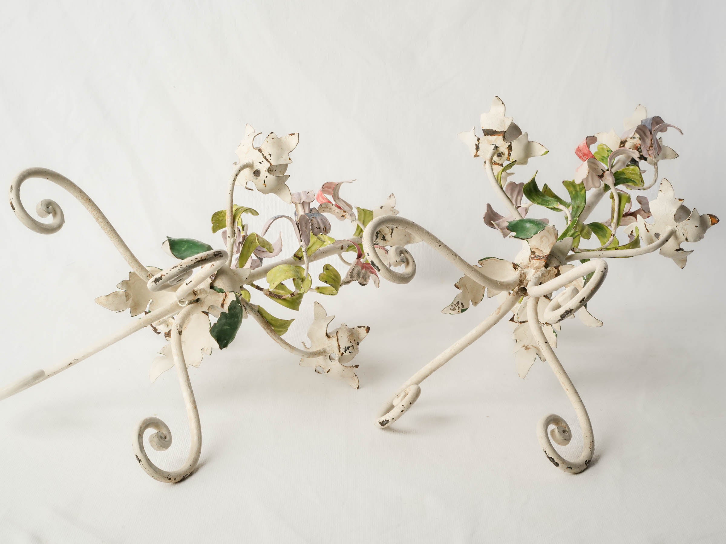 Pair of Romantic Floral Candelabra, French or Italian, c. 1950 - 19"
