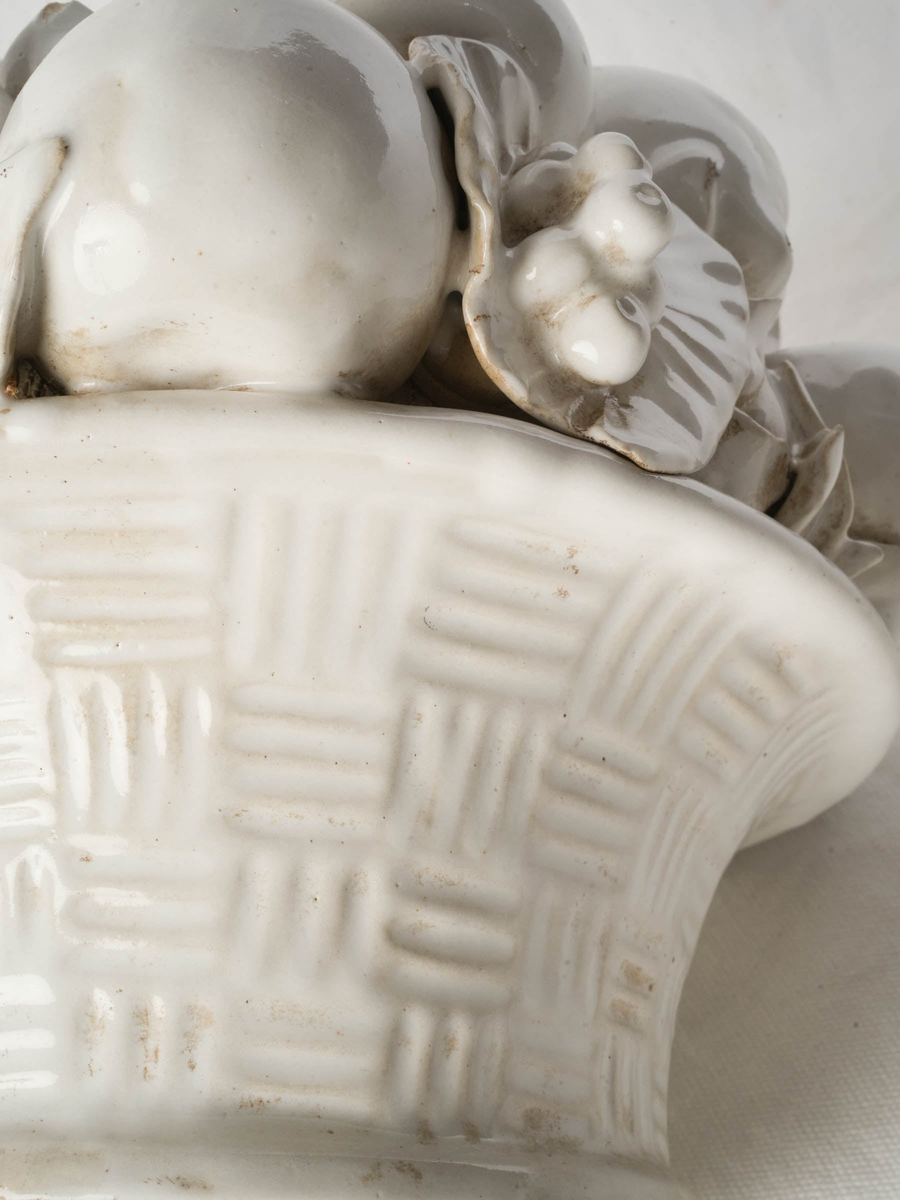 Hand-Modelled Monochrome Glazed Terracotta Fruit Basket Centerpiece, Mid-20th Century - 11½"