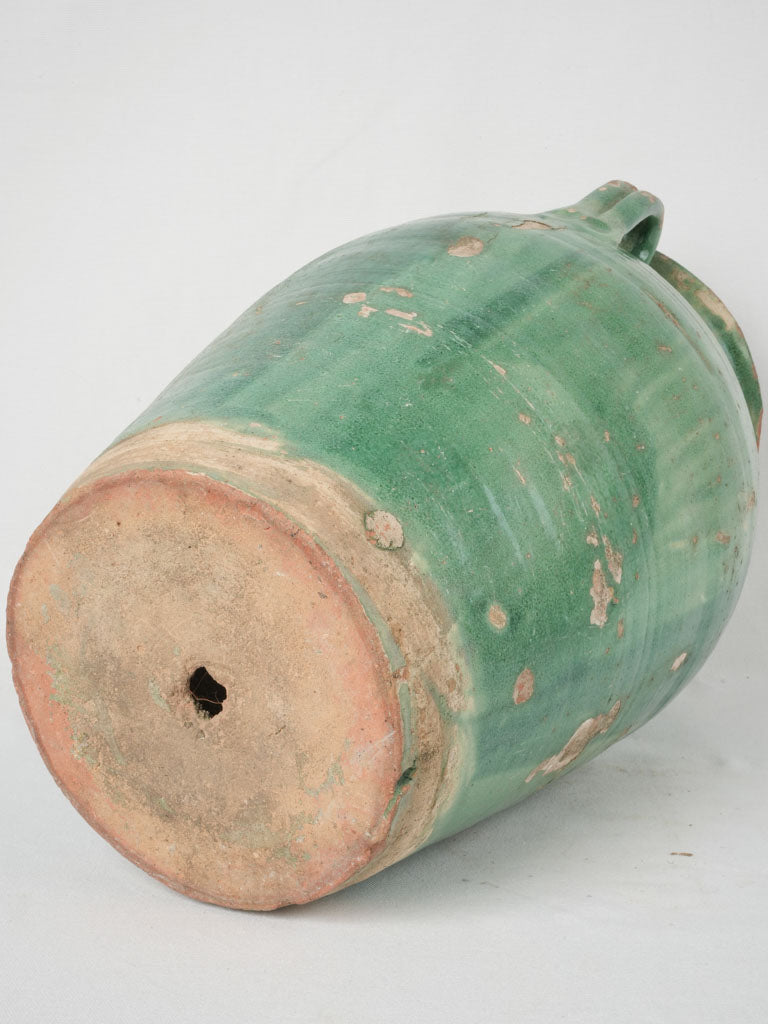 Rustic 1800s green olive jar
