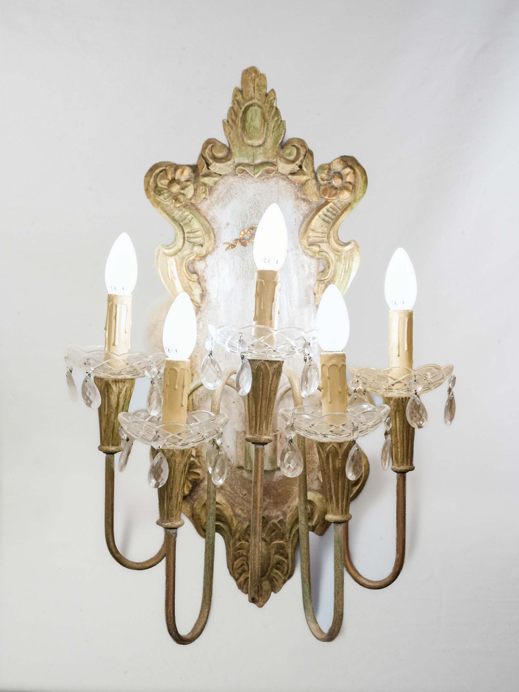 Mid 20th century Neo-Rococo Five-Light Wall Sconce w/ Crystal Prisms - 25¼"
