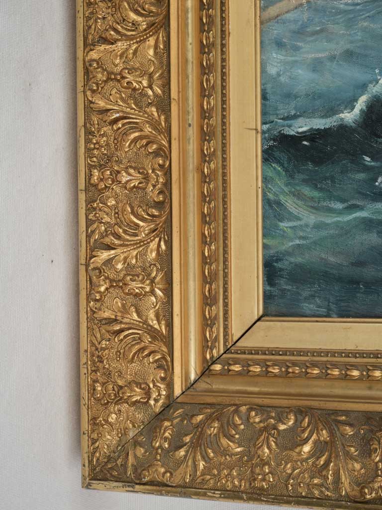 Antique, stormy seas oil painting