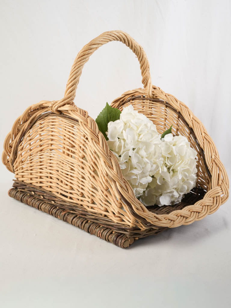 French Mid-20th Century Willow Log Basket w/ Braided Rim - 17¾"
