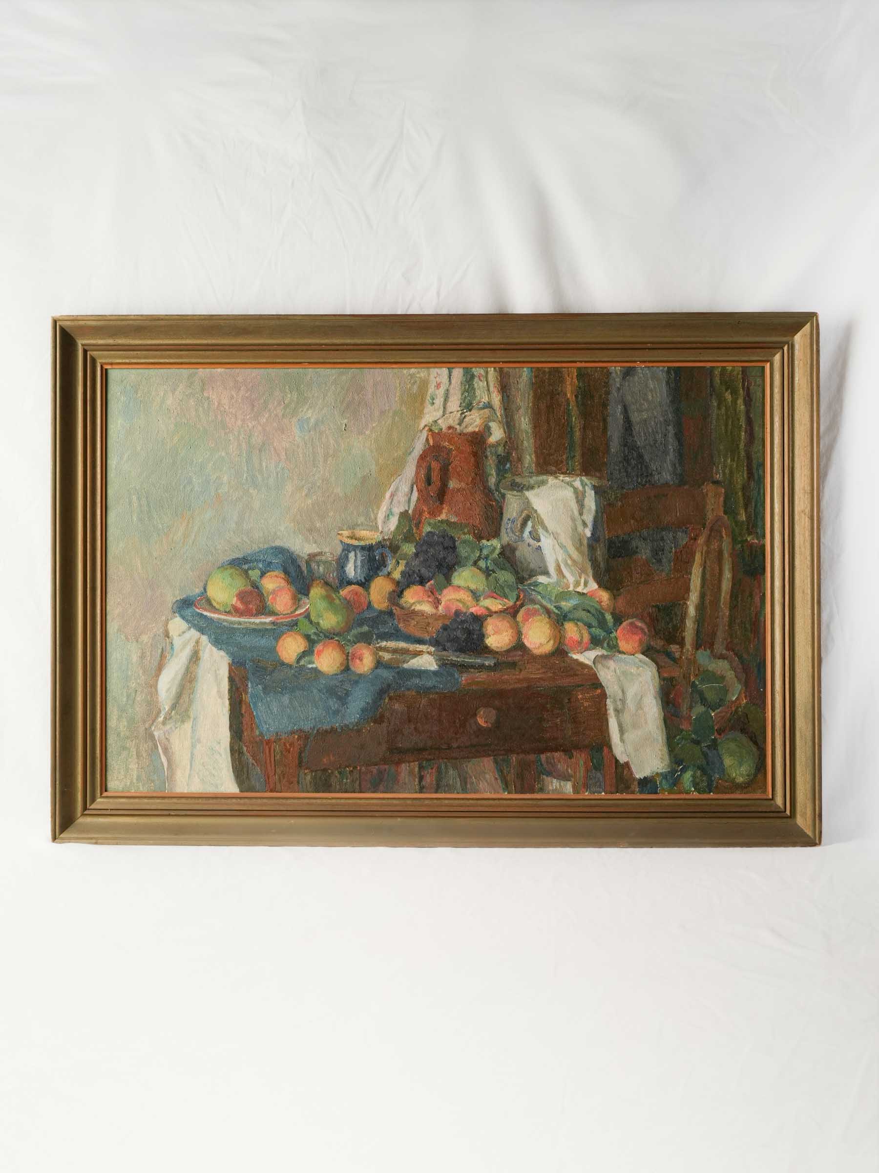 Large French Still Life with Fruit by Bernard Pidoux, Signed and Dated 1934 - 31" x 45"