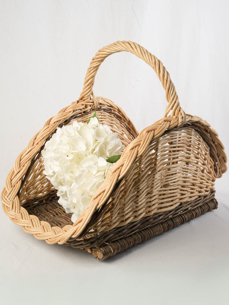 French Mid-20th Century Willow Log Basket w/ Braided Rim - 17¾"