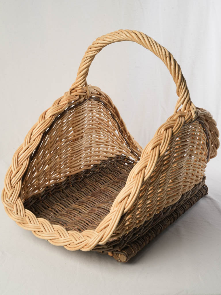 French Mid-20th Century Willow Log Basket w/ Braided Rim - 17¾"