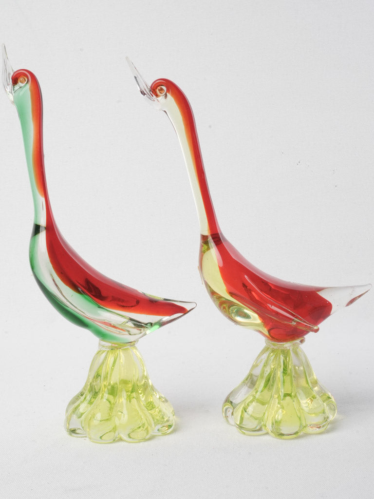 Antique vibrant Murano glass birds