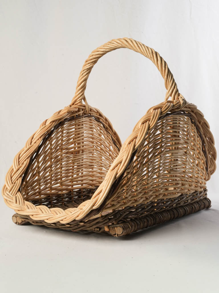 French Mid-20th Century Willow Log Basket w/ Braided Rim - 17¾"