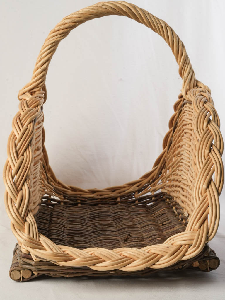 French Mid-20th Century Willow Log Basket w/ Braided Rim - 17¾"