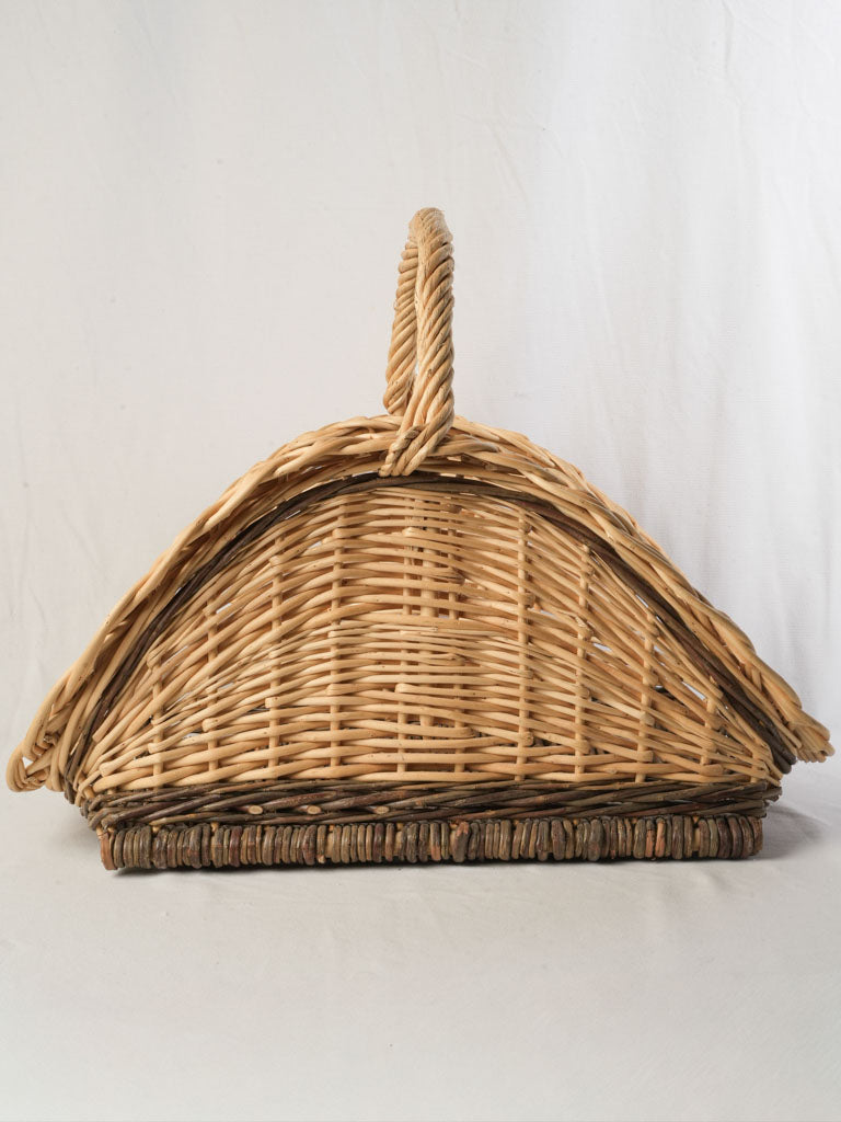 French Mid-20th Century Willow Log Basket w/ Braided Rim - 17¾"