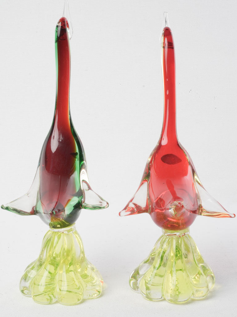Vintage uranium glass bird sculptures