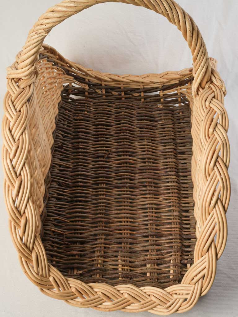 French Mid-20th Century Willow Log Basket w/ Braided Rim - 17¾"