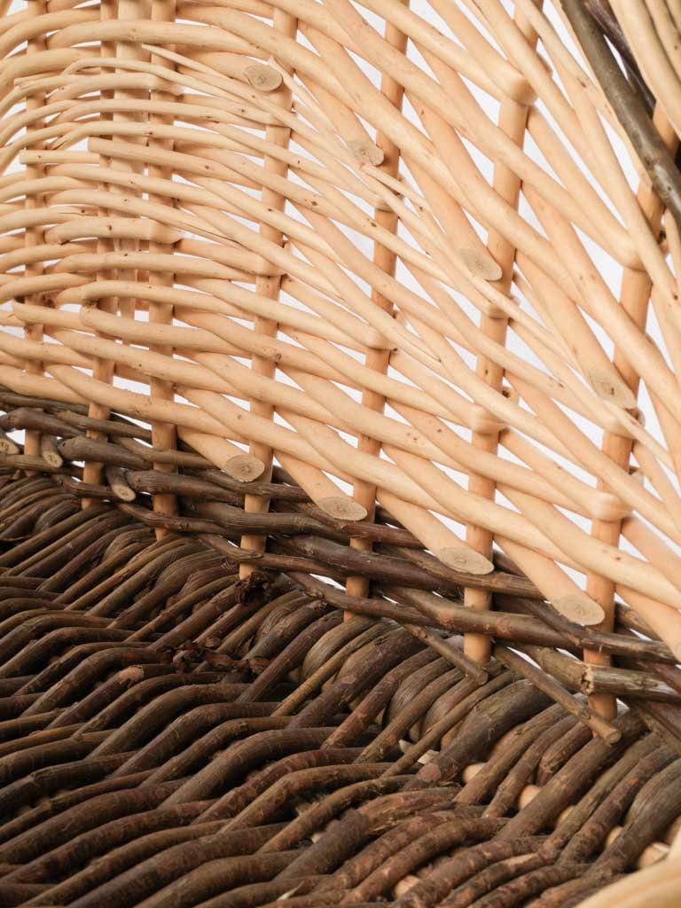 French Mid-20th Century Willow Log Basket w/ Braided Rim - 17¾"