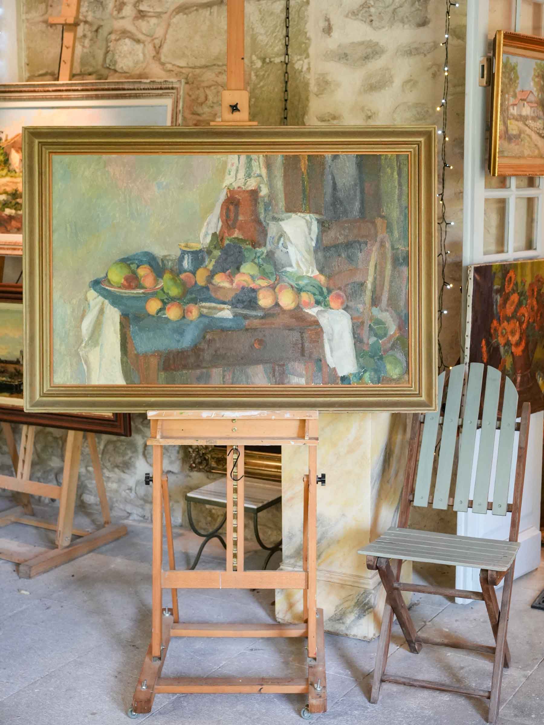 Large French Still Life with Fruit by Bernard Pidoux, Signed and Dated 1934 - 31" x 45"