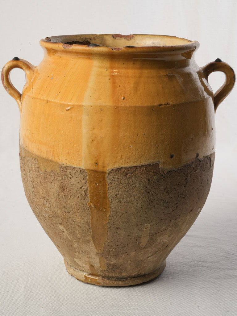 Large Yellow-Glazed Terracotta Confit Pot Circa 1900 - 11½"