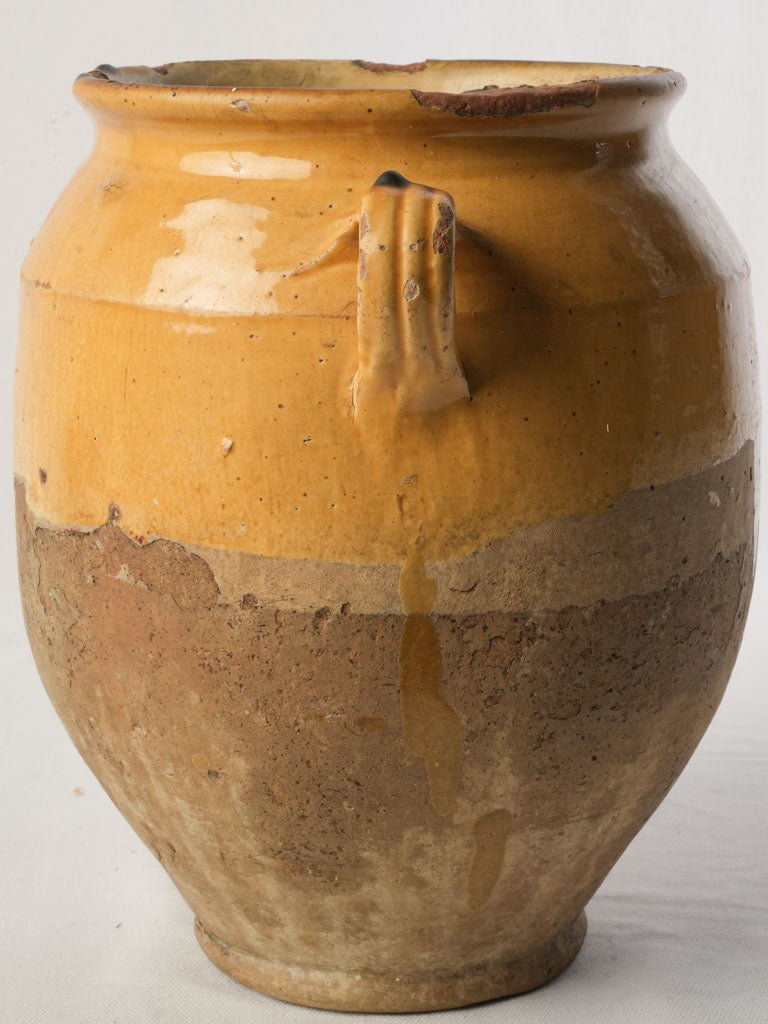 Large Yellow-Glazed Terracotta Confit Pot Circa 1900 - 11½"