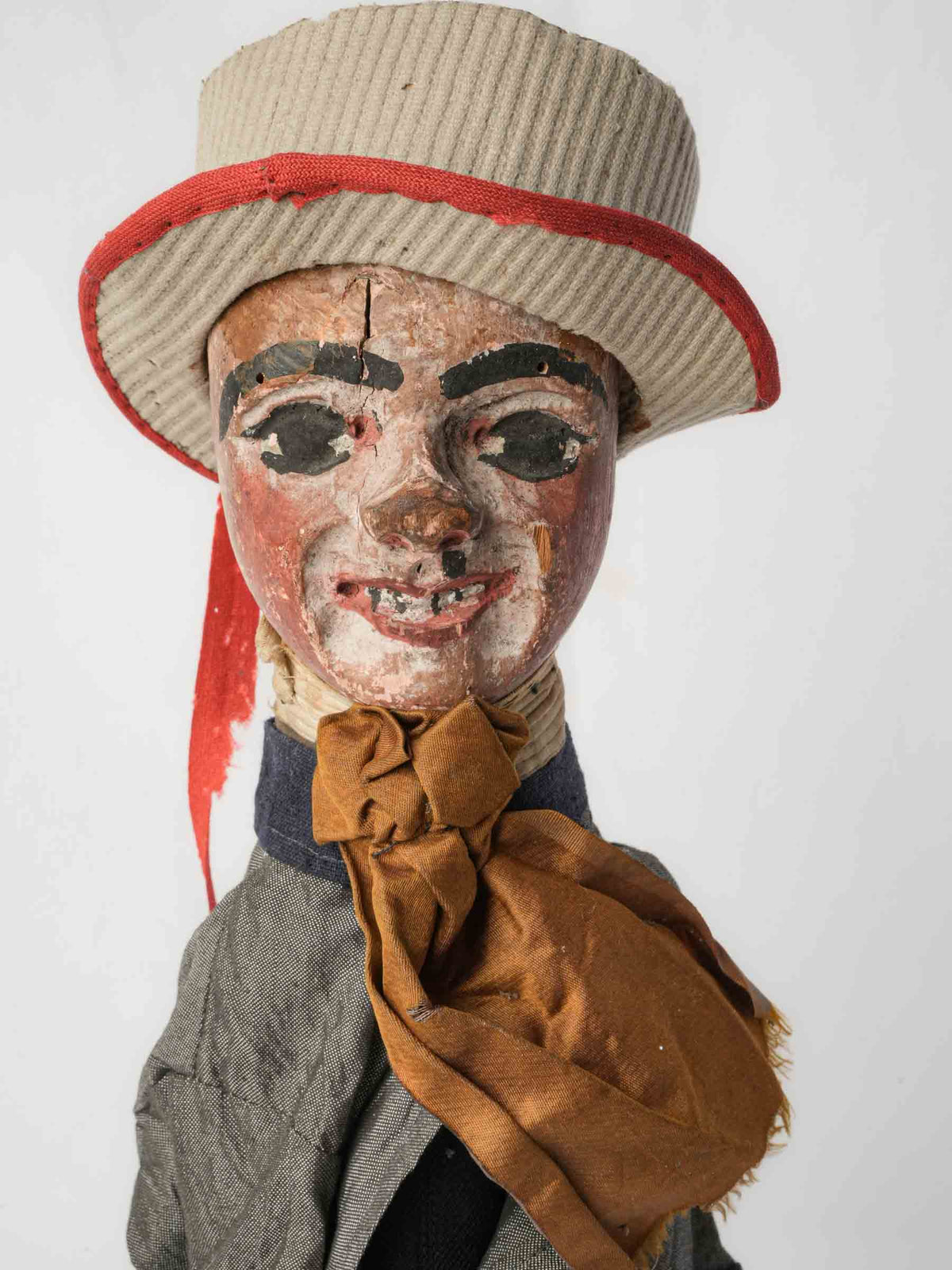 Set of Two 19th-Century French Guignol and Gnafron Hand-Carved Wooden Puppets - 18½"