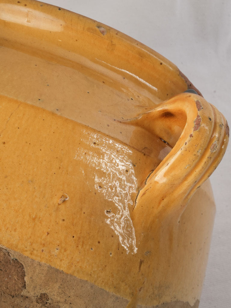 Large Yellow-Glazed Terracotta Confit Pot Circa 1900 - 11½"