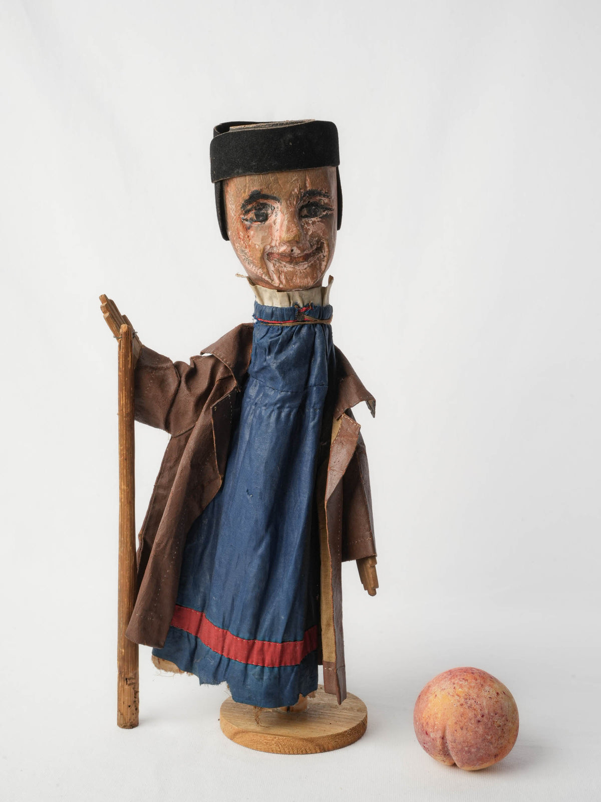 Set of Two 19th-Century French Guignol and Gnafron Hand-Carved Wooden Puppets - 18½"